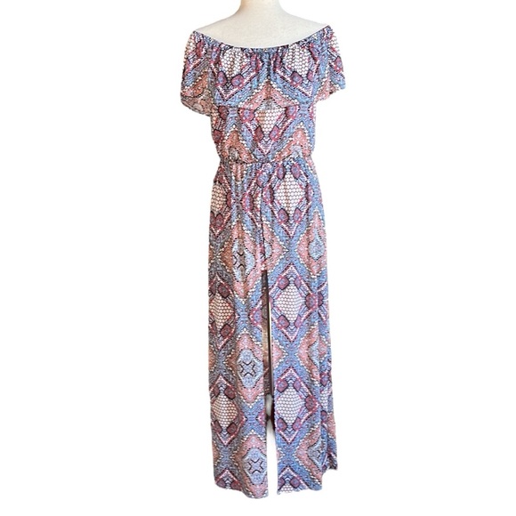 No Comment Geometric Maxi Romper With Ruffle Neckline - Picture 5 of 12